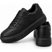 Tonny Black Erkek Siyah Rahat Kalıp Deri Detaylı Bağcıklı Sneaker