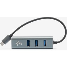 Store Type-C To Lan ve 3x USB Alüminyum Adaptör Gri
