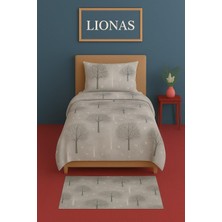 Store Tek Kişilik Desenli Nevresim Takımı, 155 x 230 Cm, Gri, Kapaklı Yastık Kılıfı Dahil