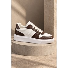 Tonny Black Erkek Beyaz Kahve Rahat Kalıp Deri Detaylı Bağcıklı Sneaker