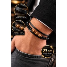 Gns Aksesuar %100 Deri&boncuk Kombinli Erkek Bileklik Özel Boyut Net 23CM (Türk El Üretimi)