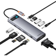 Store Metal Gleam Serisi 11'i 1 Arada Usb-C Hub B00030709811-00, HDMI 4K@60Hz, VGA 1080p@60Hz, 100W Pd, Gigabit RJ45, 3 USB 3.0, USB 2.0, Sd/tf, 3,5 mm Ses