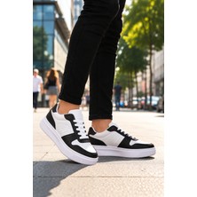 Tonny Black Erkek Beyaz Siyah Rahat Kalıp Deri Detaylı Bağcıklı Sneaker