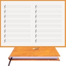 Müzik Nota Defteri; (Sol Anahtarlı)% 100 El Yapımı, El Dikişi, (Iplik Dikiş) Kuşe Ciltli A/5, Kavun-Sarı