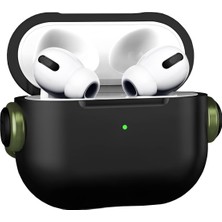 Store Airpods 4 Uyumlu Djpods Sert Malzemeli Dayanıklı Koruyucu Kilitli Kapak Askı Aparatlı Kılıf (Siyah - Yeşil)