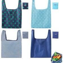4 Adet Katlanabilir Polyester Alışveriş Çantası, Yıkanabilir ve Yeniden Kullanılabilir