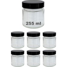 Store 255 ml Kavanoz Metal Derin Kapaklı 255 cc Şeffaf Reçel, Marmelat Cam Kavanoz Deep 6 Adet (Siyah Kapak)