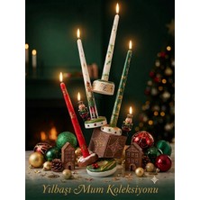 Tolu Şamdan Mum - Yılbaşı Konsepti Şamdan Mum ve Şamdan Seti 4'li Ölçüleri 25*2 cm