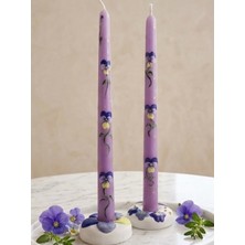 Tolu Şamdan Mum - Menekşe Desenli Şamdan Mum Mor Ve Şamdan Seti (2'adet)