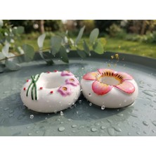 Tolu Şamdan Seti 2'li Sevimli Renkli El Boyaması Küçük Pembe Çiçekli-Pembe Papatya Dekoratif Hediyelik Şamdanlar