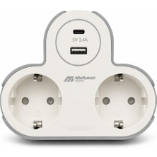 Mutlusan Liva 2'li Topraklı Priz USB + Type-C 3500W Beyaz