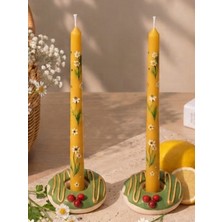 Tolu Şamdan Mum - Papatya Desenli Şamdan Mum ve Şamdan Seti ( 2 Adet)