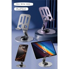 Store Premium Full Metal Masaüstü Tablet ve Telefon Standı - 360° Mekanik Döner Tabanlı Katlanabilir Telefon Tutucu, Tüm Tabletlerle Uyumlu Ayarlanabilir Metal Stand (Uzay Grisi)