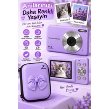 Store 4K Figürlü Çantalı Dijital Video Kamera 44MP 16X Zoom Işıklı Kart Dijital Fotoğraf Makinesi 64GB Hafıza Kart Hediyeli Mor