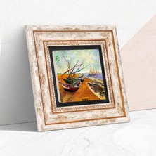Store Van Gogh Balıkçı Tekneleri Taş Duvar Tablosu - Çerçeveli Taş Tablo - Dekoratif Duvar Sanatı - Modern Ev ve Ofis Duvar Dekoru T1-277