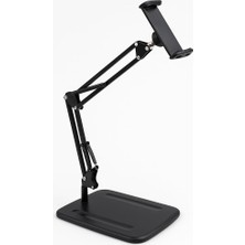 Store Akrobat Masaüstü Tablet ve Telefon Standı – Uzun Kollu Metal Tutucu, 360° Döner Başlık, Yüksekliği Ayarlanabilir, Sallanma Önleyici Sabit Taban, Evrensel Uyumlu Siyah