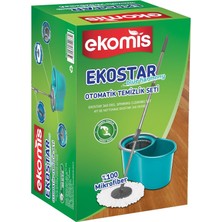 Store Ekostar Otomatik Temizlik Seti, 360 Derece Dönebilen Mop Başlığı, Otomatik Döner Sıkma Mekanizması, Mikrofiber Mop Başlığı, Kolay Kullanım