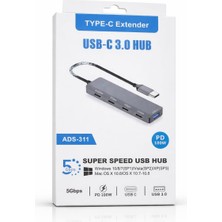 Store Usb-C 3.0 Hub Çoklayıcı Type-C Extender 5gbps Hızlı Veri Aktarım Pd 100W Şarj Destekli USB Çoklayıcı Adaptör Laptop Tablet Telefon Için USB 3.0 Çoklu Port Dönüştürücü | ADS-311