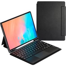 Galaxy Tab S10 Fe Plus Için Border Keyboard Bluetooth Bağlantılı Standlı Klavyeli Tablet Kılıfı, Touchpad, Pu Deri, Siyah