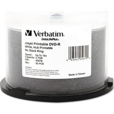 Store 4,7 Gb'a Kadar 16 x Datalifeplusbeyaz Mürekkep Püskürtmeli Yazdırılabilir Hub Yazdırılabilir Kaydedilebilir Disk Dvd-R 50 Disk Mili 95079