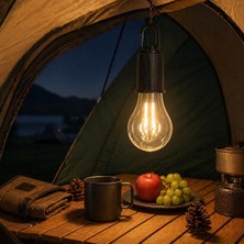 Store Şarjlı Kamp Ampulü USB Type-C Girişli Asılabilir LED Ampul 3 Modlu Işık Gün Işığı Kamp Lambası Taşınabilir Acil Durum Işığı Kancalı Ampul Outdoor Kamp Aydınlatma