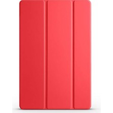 Samsung Galaxy Tab A9 X110/GALAXY Tab A11 ile Uyumlu Smart Cover Tablet Kılıfı, Uyku Modlu, Standlı, Sert Şeffaf Kapak, Kırmızı