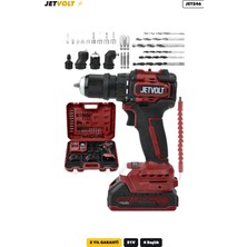 Jetvolt 21V Çift Akülü 4 Başlıklı Şarjlı Vidalama Makinesi - Kırmızı