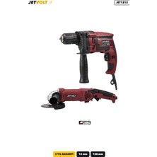 Jetvolt 2'li Set 13 mm Darbeli Matkap ve 125 mm Taşlama Makinesi - Kırmızı