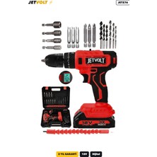 Jetvolt 12V Dijital Göstergeli Şarjlı Darbeli Matkap - Kırmızı