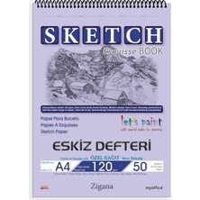 Lexroo Zigana A4 Spiralli Eskiz Defteri – 50 Yaprak, 120 gr Çizim Bloknotu, Sanat Defteri