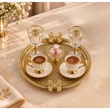 Zürih Collection Kelebek  Detaylı 1 ADET Gold Sunum Tepsisi Söz Nişan Kahve Çay Servis Tepisi Paslanmaz Metal Oval 23CM - 23CM Ebat