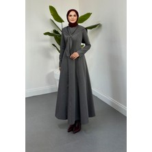 Merven Akyüz Crystal Seyyar Fularlı Elbise Füme