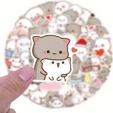 Lexroo 50'li Cute Peach Cat Stickers, Sticker Seti Laptop Notebook Tablet Sticker Seti