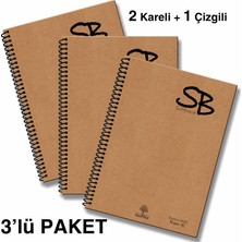 Lexroo Sb A5 3'lü Defter Seti (2 Kareli + 1 Çizgili) | 420 Sayfa | Kaliteli Hafif Kağıt | Kraft Kapak | Spiralli | Ofis & Okul Için