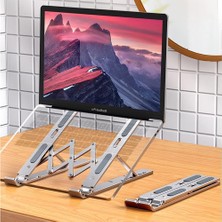 Lexroo Katlanabilir Alüminyum Laptop Standı – 13 Kademeli Yükseklik Ayarlı, Telefon Tutuculu, Taşınabilir, Ergonomik, Isı Dağıtıcı, Kaymaz Silikon Destekli Notebook Sehpası