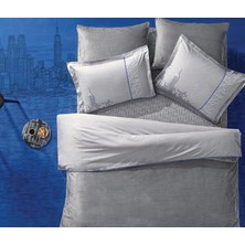 Lexroo Yataş Puffy Devi Gri Nevresim Takımı, New York TEMALI,%100 Pamuk, Çift Taraflı, Tek Kişilik, 160X220 Cm, Gri Mavi Detaylı