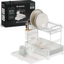 Lexroo Inox Master KD410 | Genişletilebilir 2 Katlı Bulaşıklık | 304 Paslanmaz Çelik | Su Tahliyeli Tezgah Üstü Kurutmalık