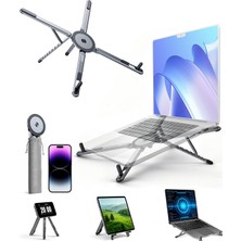 Lexroo Masa Için Taşınabilir Katlanabilir Dizüstü Bilgisayar Standı, Katlanabilir Ergonomik, 8 Seviyeli Yükseklik, 13-17 Inç Dizüstü Bilgisayarlar, Alüminyum Yapı, Tripod Uyumlu, Taşınabilir, Saklama
