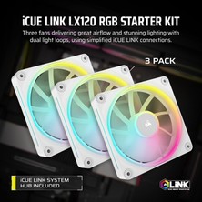 Store Icue Lınk LX120 Rgb 120MM Pwm Kasa Fanı Üçlü Paket, Çift Işık Döngüsü, Airguide Teknolojisi - Beyaz (CO-9051030-WW)