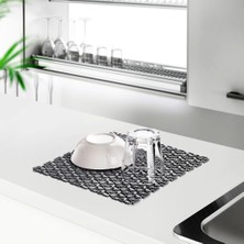 Lexroo Kare Şekilli Kurutma Matı Bulaşık Altlığı Tezgah Lavabo Durulama Matı (29×29 Cm) (Gri)