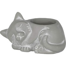 Lexroo Classic Home And Garden Çimento Arkadaşları Drenaj Delikli Iç Mekan Dış Mekan Saksısı, Uyuyan Kedi, Doğal Gri, Küçük, 7 Inç