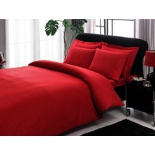 Basic Stripe Düz %100 Pamuk Nevresim Takımı, Kırmızı, Çift Kişilik