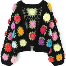 Gül Motifli Crochet  Kadın Hırka