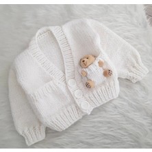 Ayıcıklı El Örgüsü Unisex Bebek Çocuk Hırka