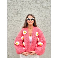 Kadın Pembe Çiçek Motifli Hırka 667788, Standart
