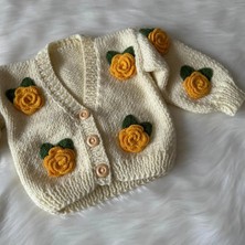 Gül Motifli El Örgüsü Bebek Çocuk Hırka Ceket
