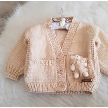 Ayıcıklı El Örgüsü Unisex Bebek Çocuk Hırka