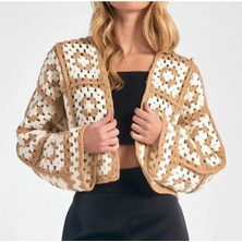 El Örgüsü Motif Detaylı Crochet Kadın Hırka