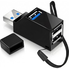 Store USB Çoklayıcı Hub 3 Port Switch - 1x USB 3.0 + 2x USB 2.0 - Laptop, Pc Için USB Çoğaltıcı Adaptör - Kolay Taşınabilir Bileklik Ipli Splitter - Siyah