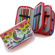 Khi-Zai Kalem Kutusu Unicorn Pembe Cool Tarz Kawai Organizer Kalemkutu Üç Bölmeli Kalemlik
